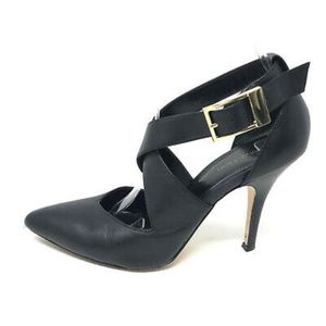 Calvin Klein Neola Black Leather Cross Strap Pumps